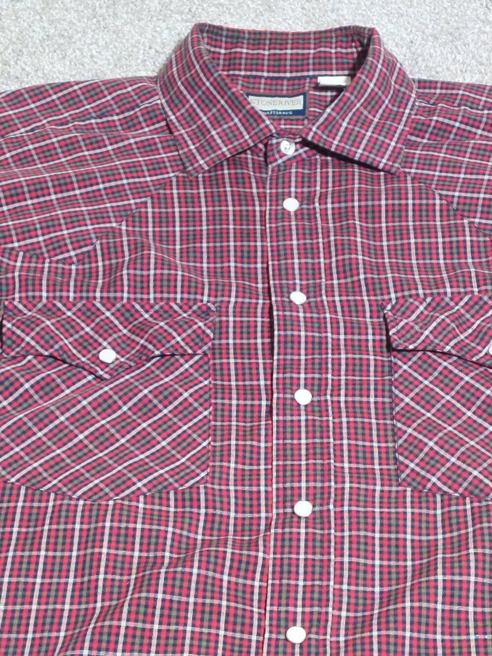 Stone River pearl snap shirt Short sleeve Red check Size XL